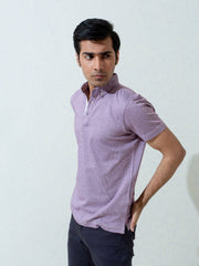 Burgundy & White Pinstriped Mercerized Polo Shirt