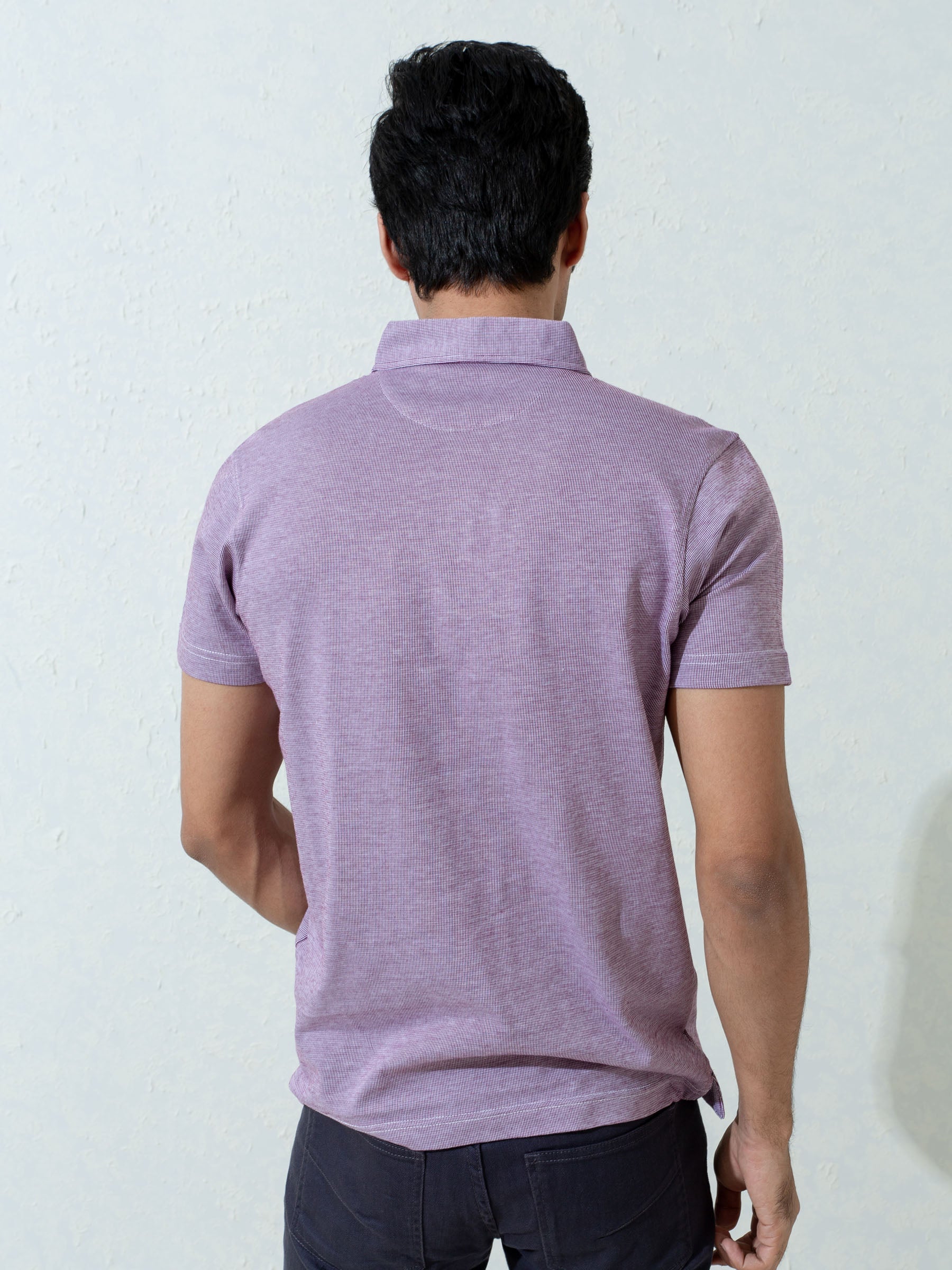 Burgundy & White Pinstriped Mercerized Polo Shirt