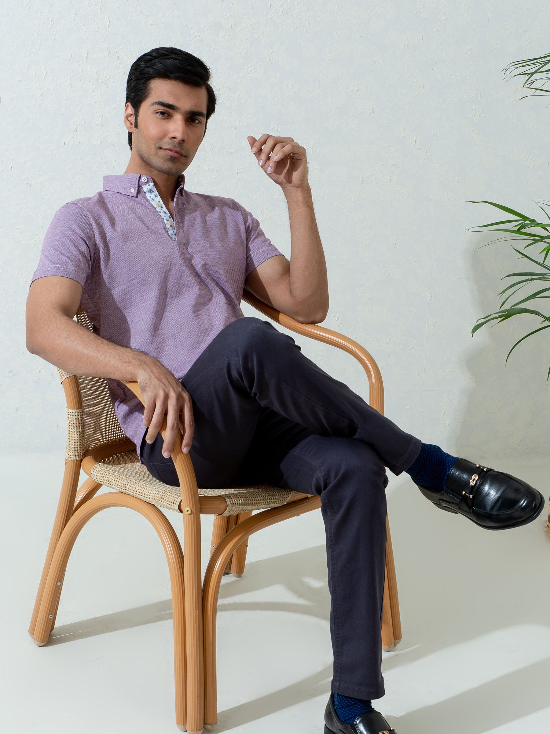 Burgundy & White Pinstriped Mercerized Polo Shirt