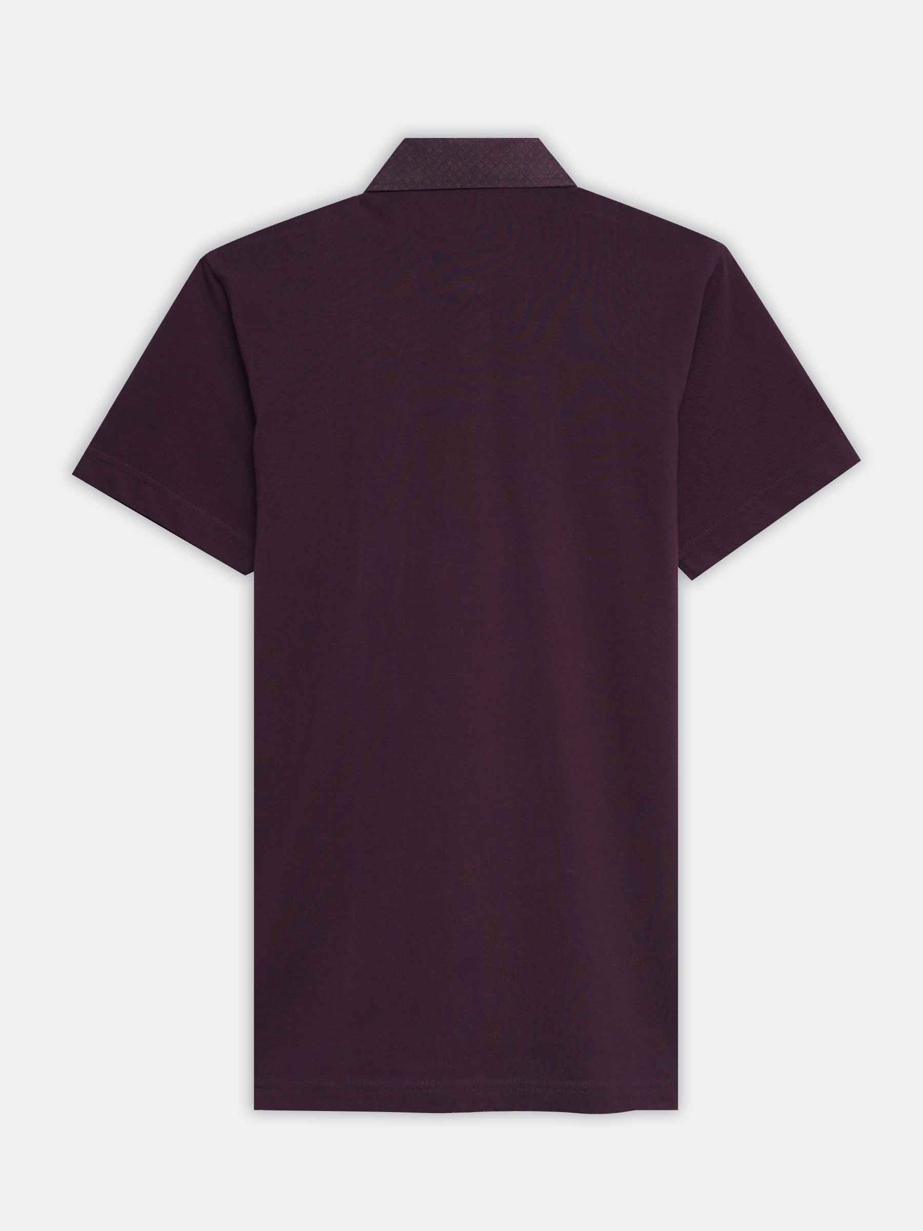 Burgundy Pique Polo With Printed Cutaway Collar