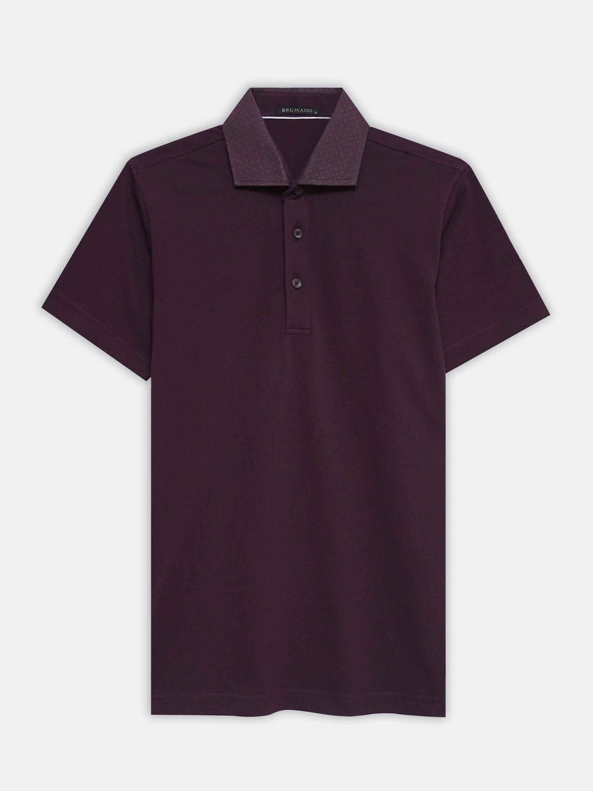 Burgundy Pique Polo With Printed Cutaway Collar