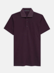 Burgundy Pique Polo With Printed Cutaway Collar