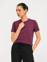 Burgundy Regular Fit Crew Neck T-Shirt - Women