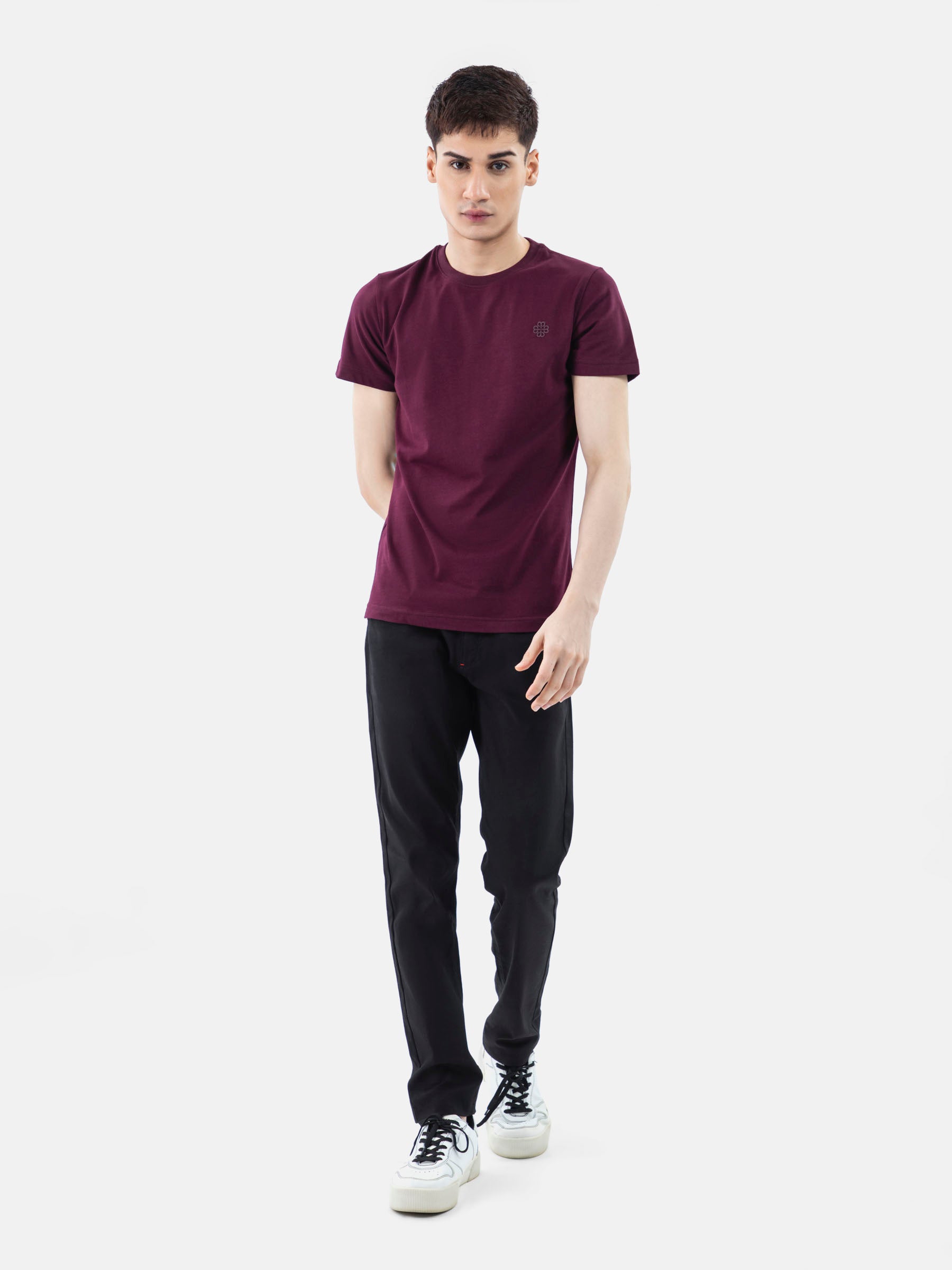 Burgundy 100% Combed Cotton Crew Neck T-Shirt