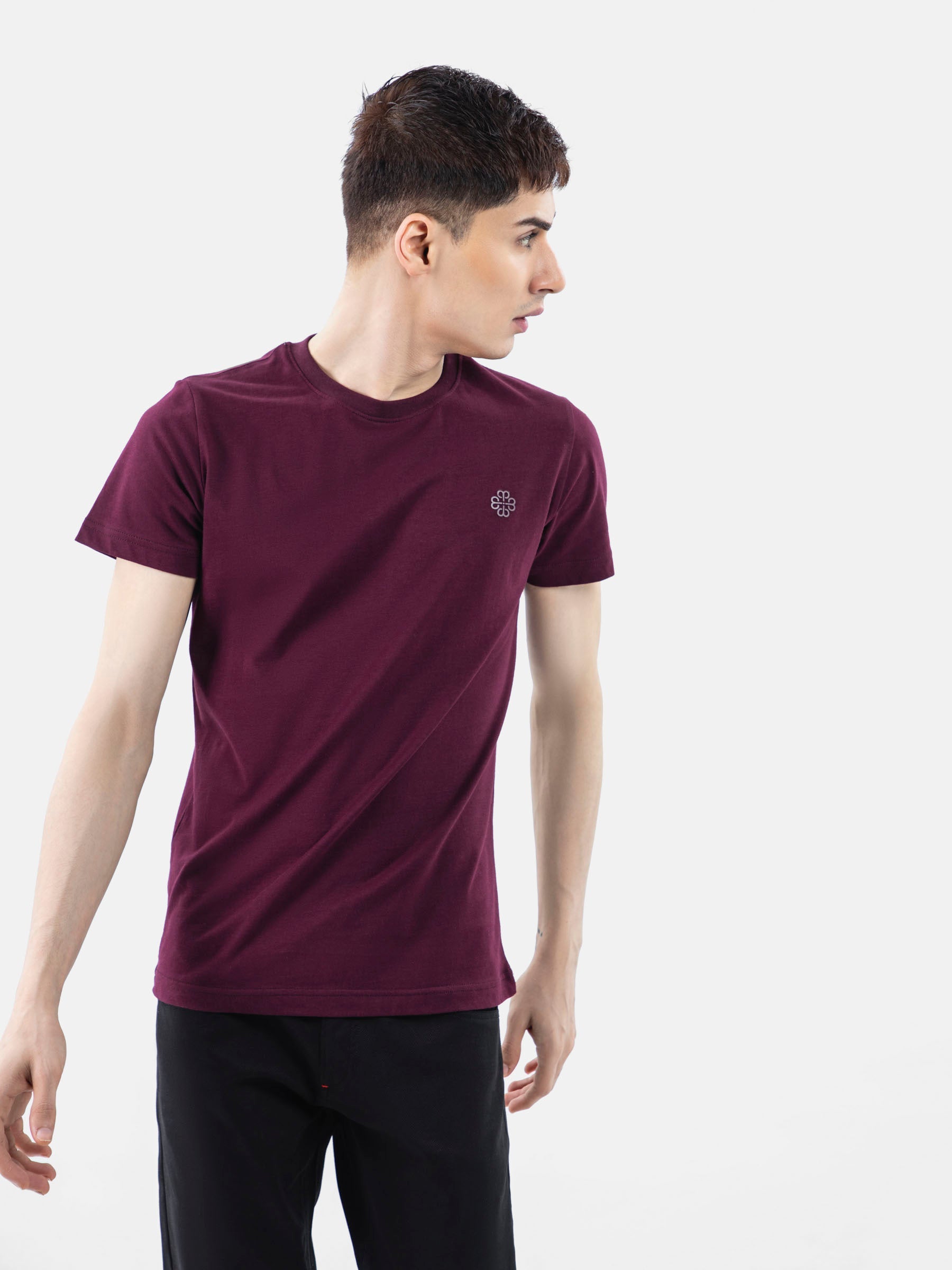 Burgundy 100% Combed Cotton Crew Neck T-Shirt