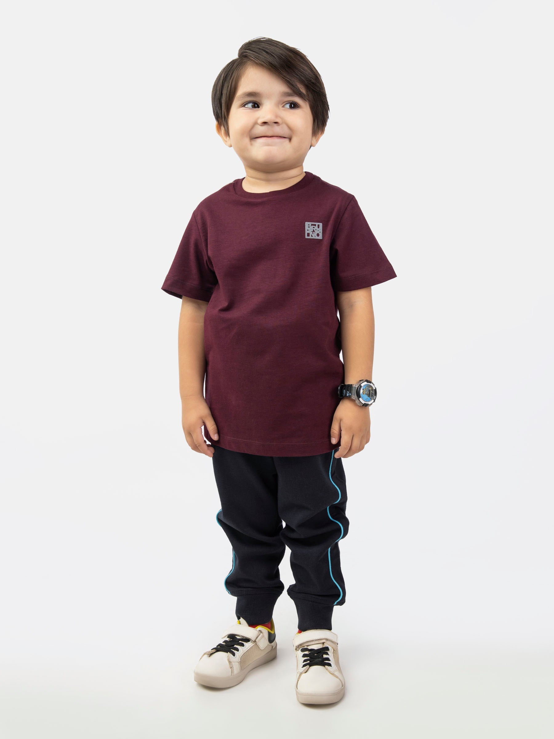 Burgundy Basic Crew Neck Casual T-Shirt