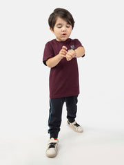 Burgundy Basic Crew Neck Casual T-Shirt