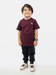 Burgundy Basic Crew Neck Casual T-Shirt
