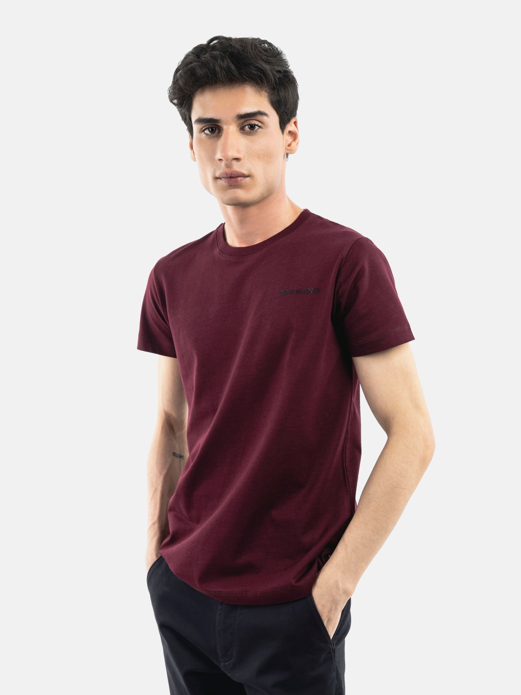 Burgundy Basic Crew Neck T-Shirt