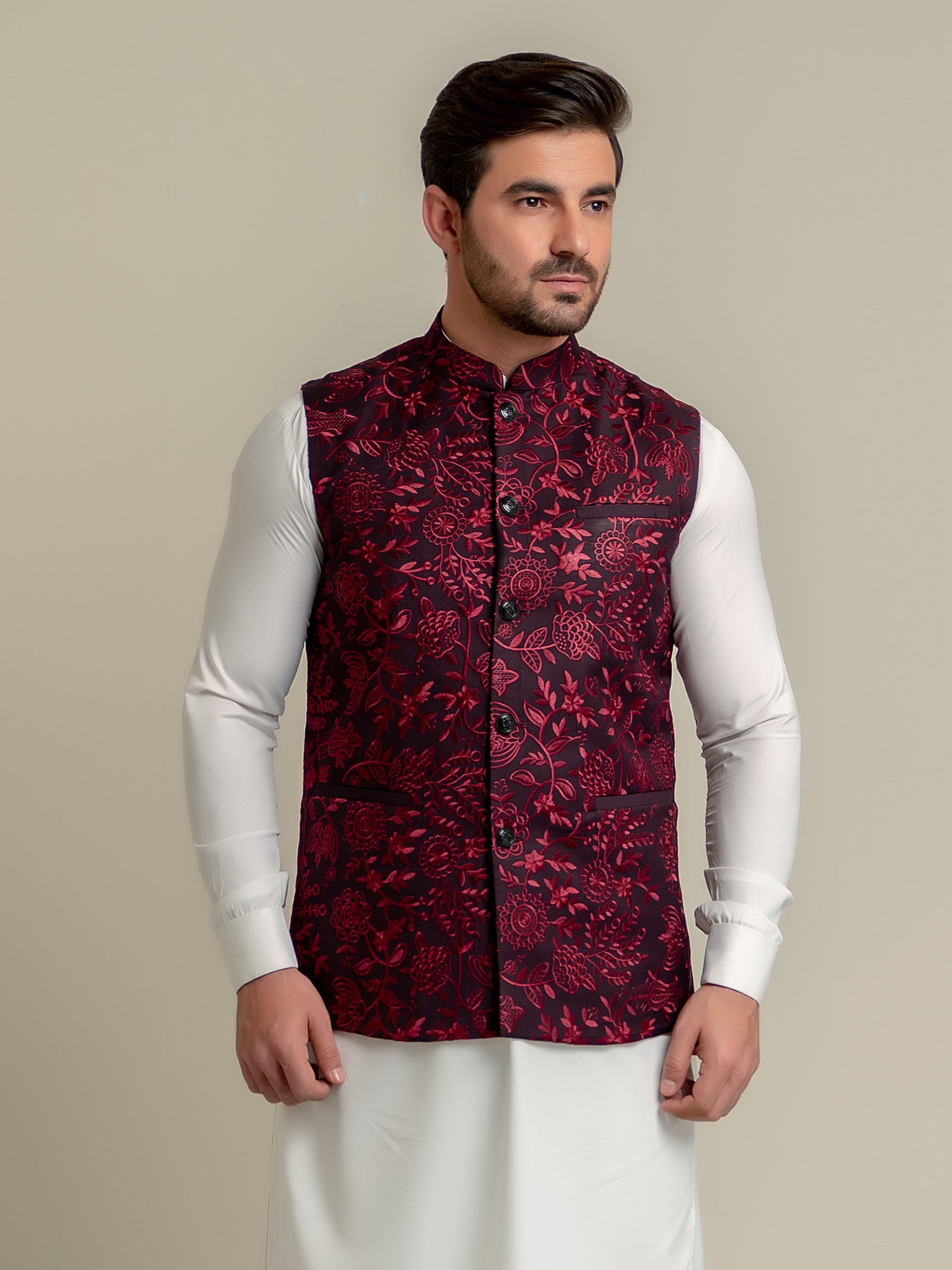 Burgundy Embroidered Sartoria Waistcoat