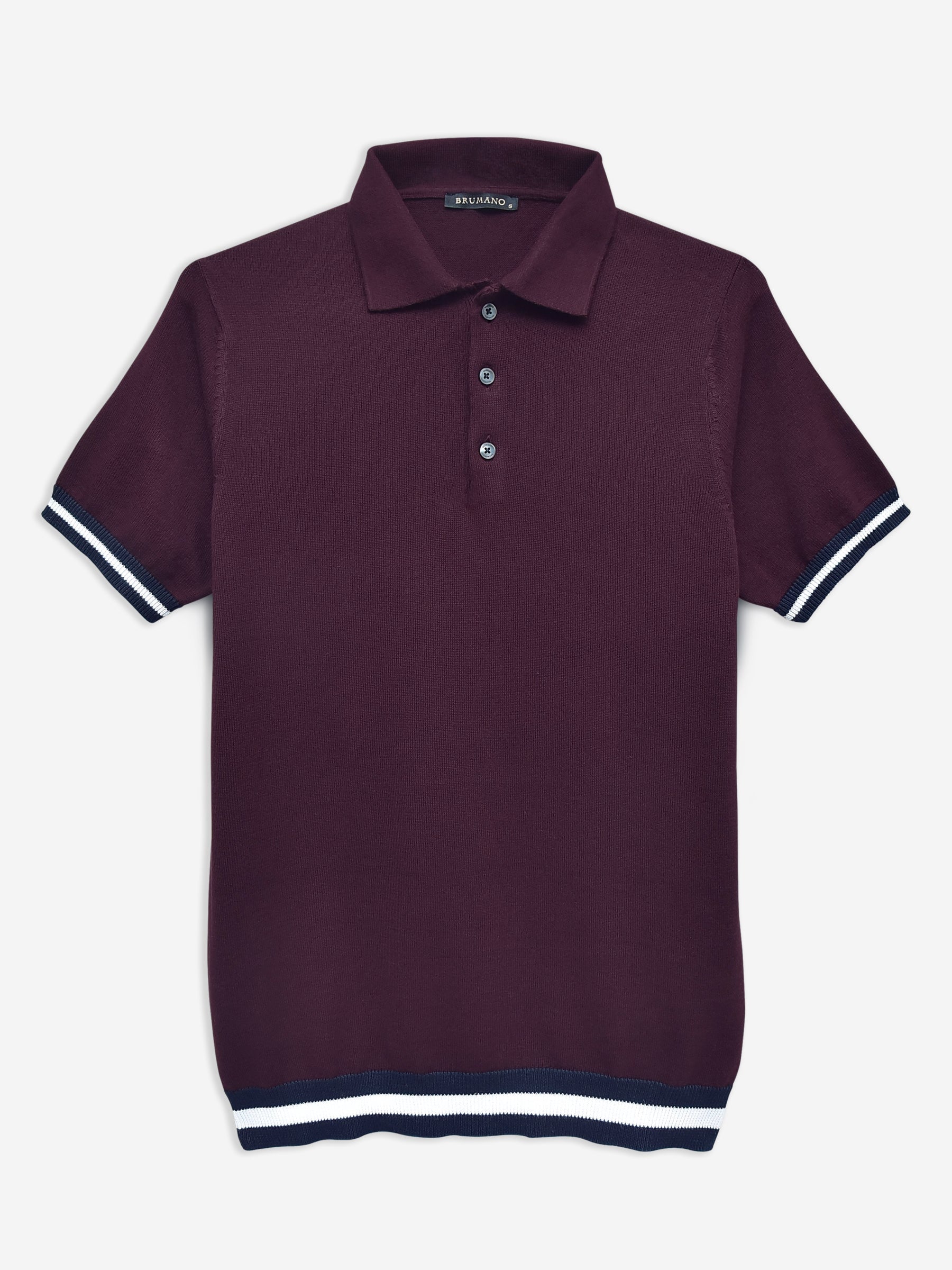 Burgundy Flat Knit Polo With Contrasting Rib