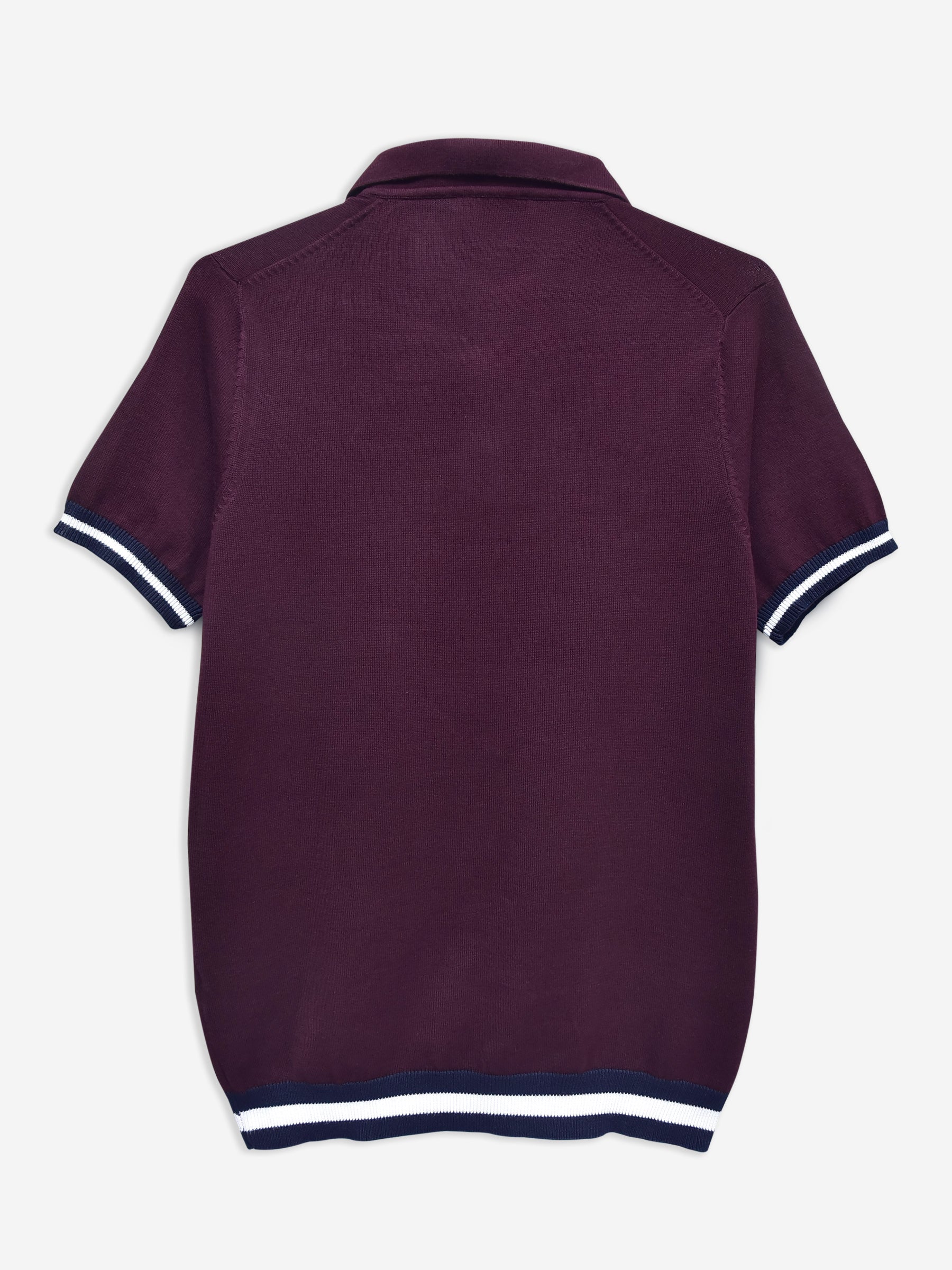 Burgundy Flat Knit Polo With Contrasting Rib