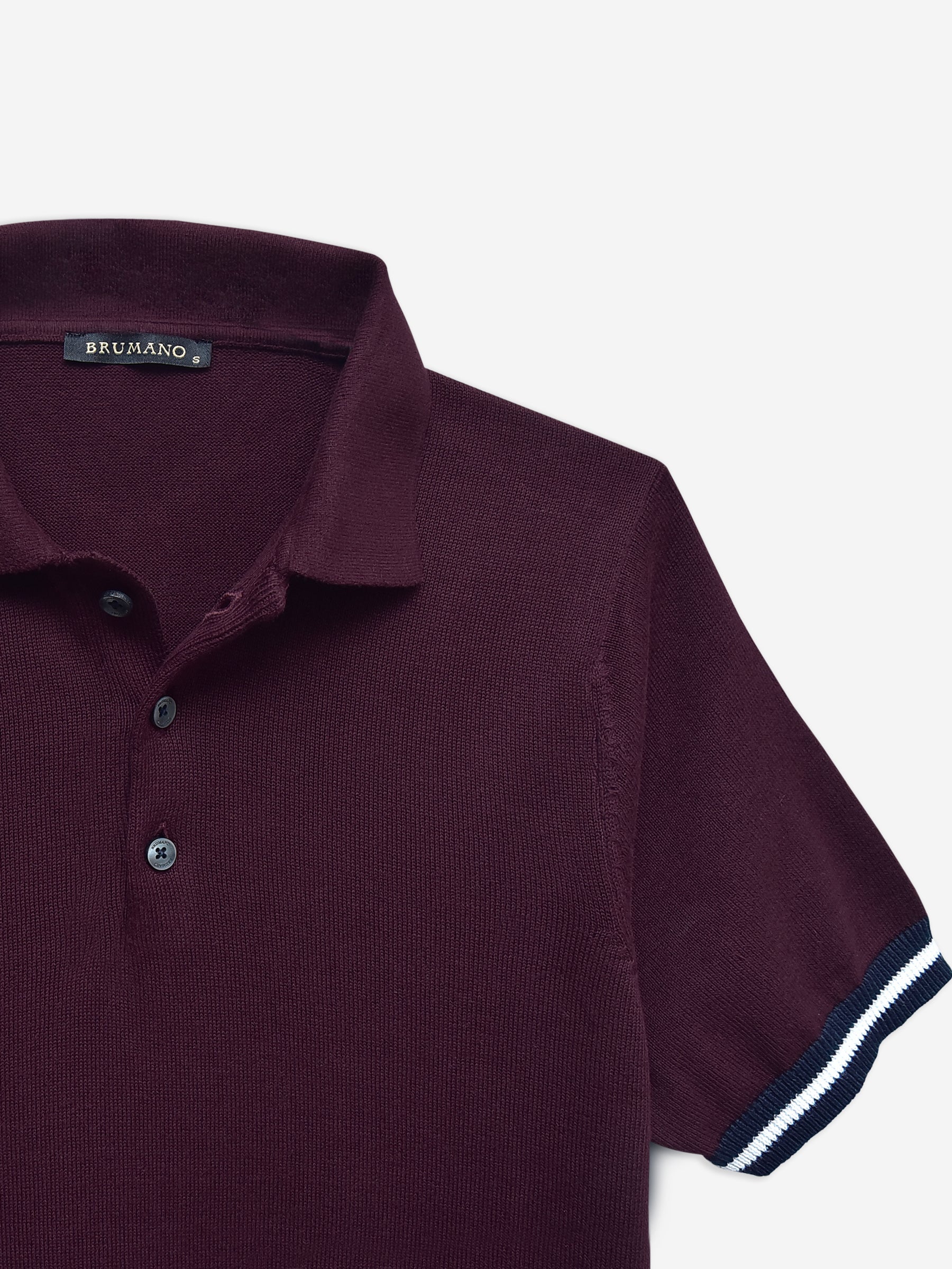 Burgundy Flat Knit Polo With Contrasting Rib
