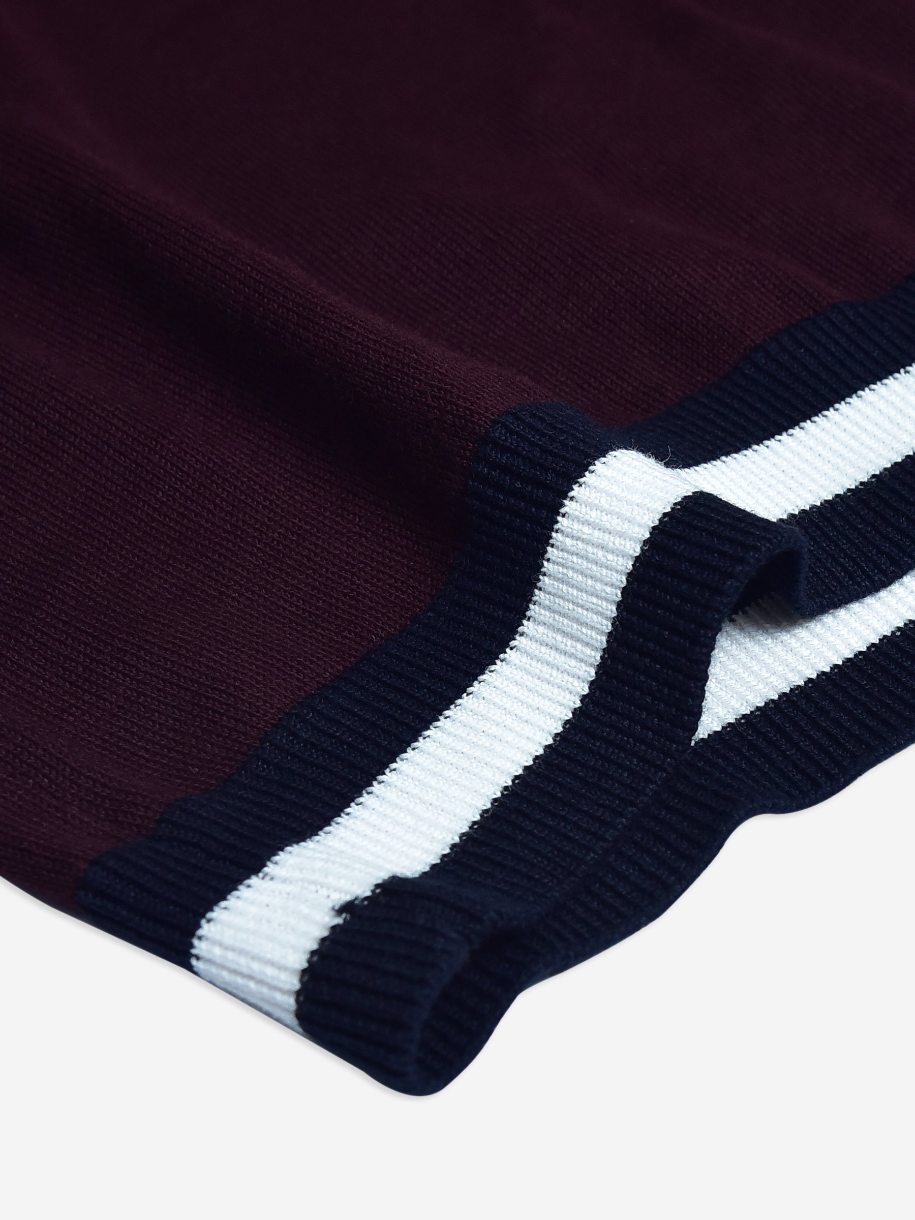 Burgundy Flat Knit Polo With Contrasting Rib