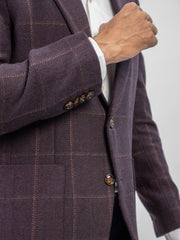 Burgundy Herringbone Wool & Cashmere Blazer - Sartoria