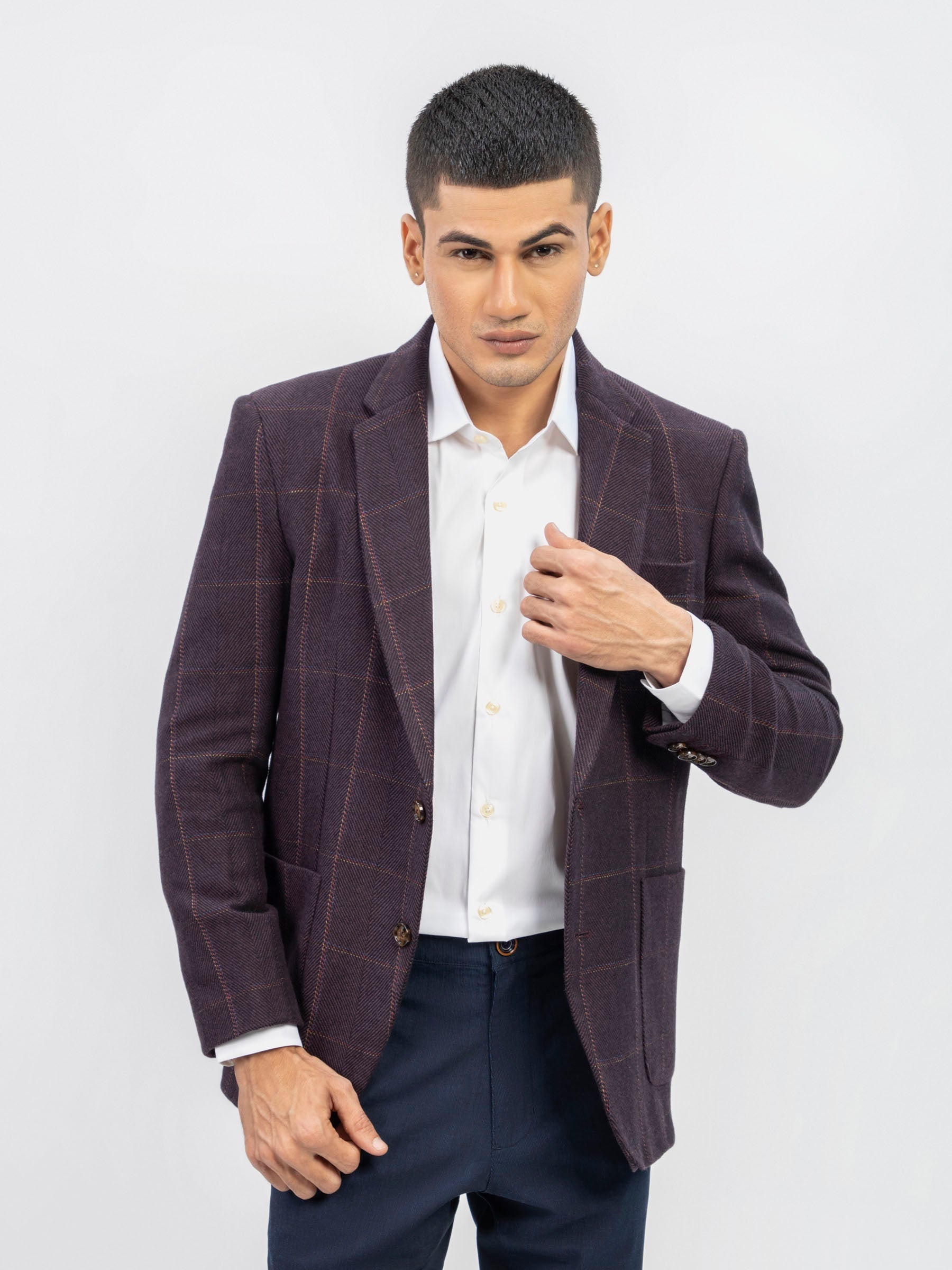 Burgundy Herringbone Wool & Cashmere Blazer - Sartoria