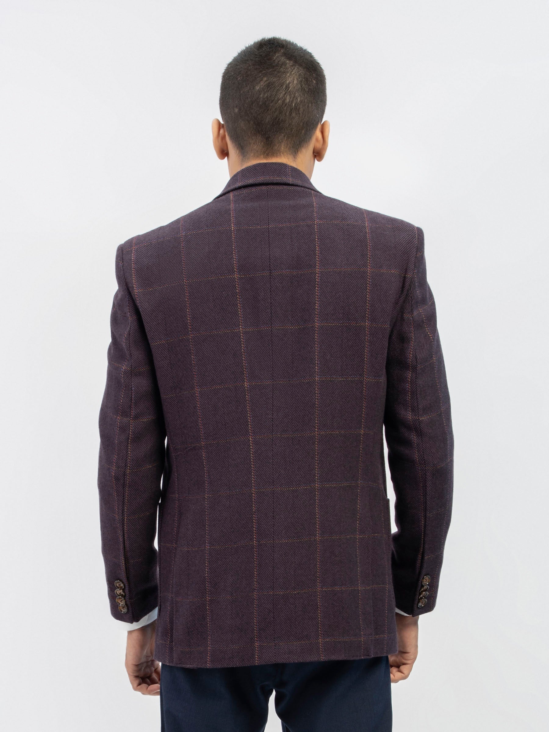 Burgundy Herringbone Wool & Cashmere Blazer - Sartoria