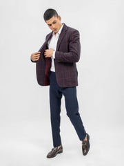 Burgundy Herringbone Wool & Cashmere Blazer - Sartoria