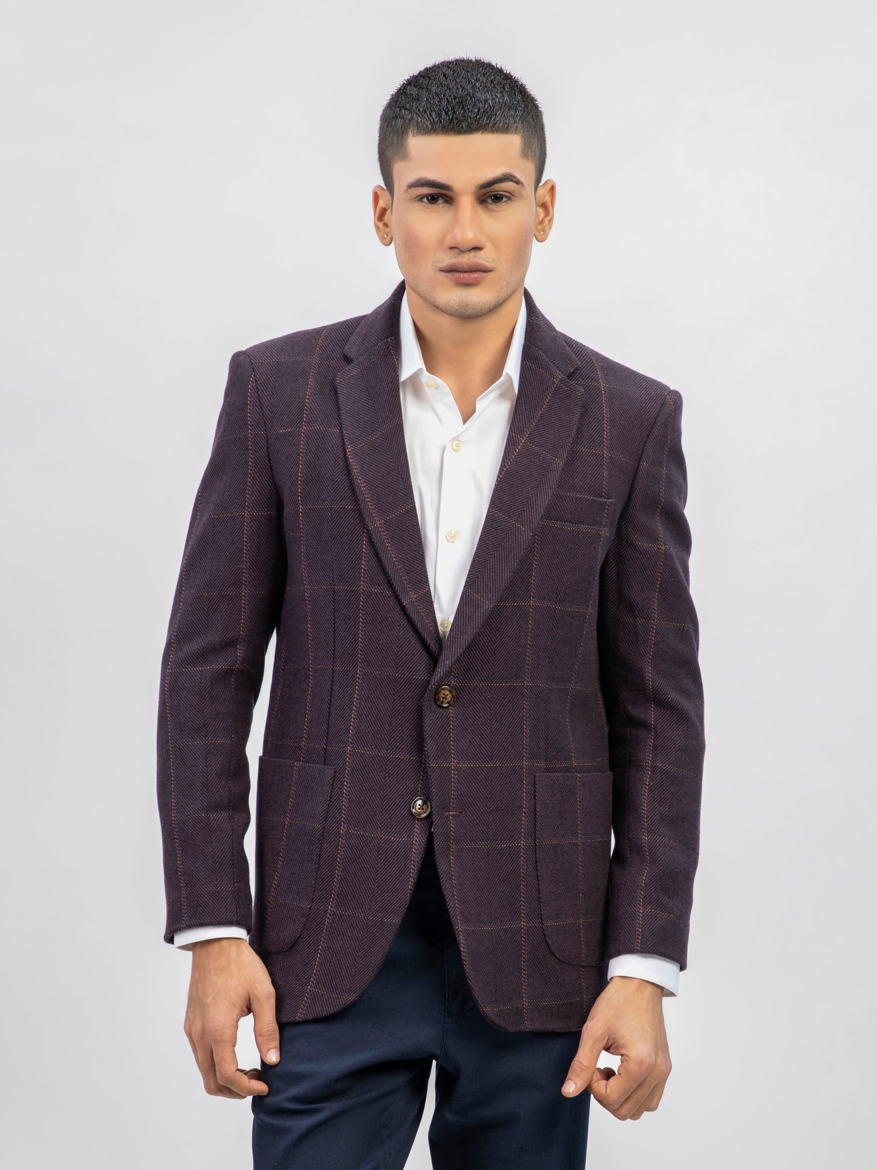 Burgundy Herringbone Wool & Cashmere Blazer - Sartoria