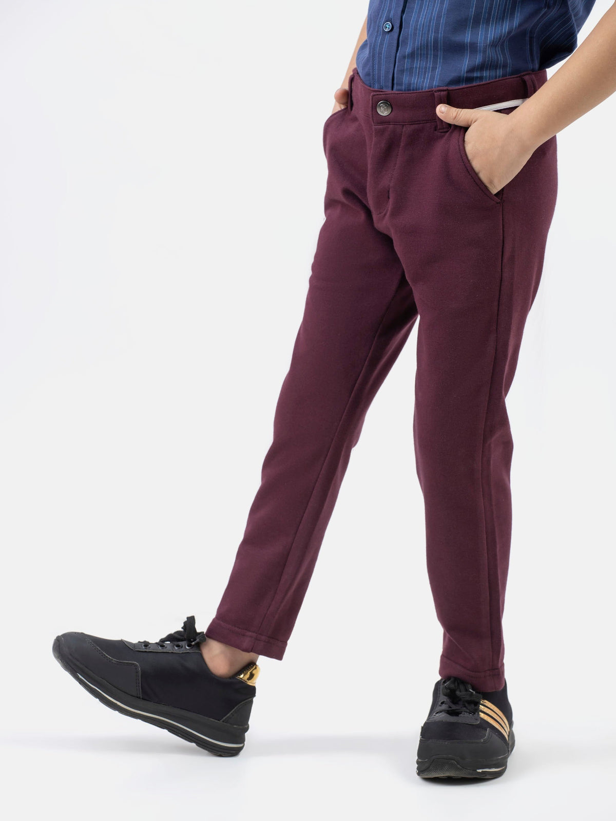 Burgundy Knitted Trouser With Detailing