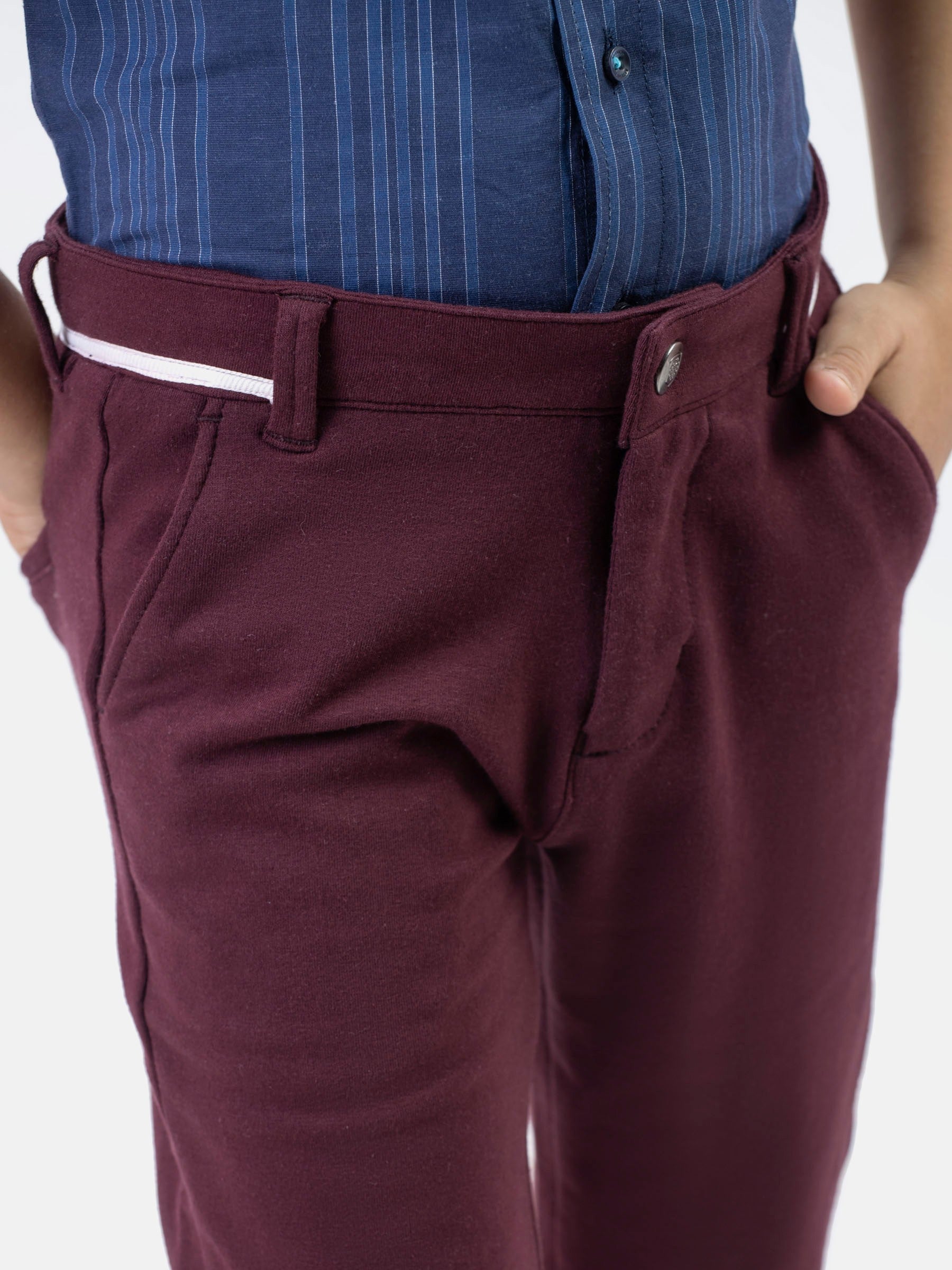 Burgundy Knitted Trouser With Detailing