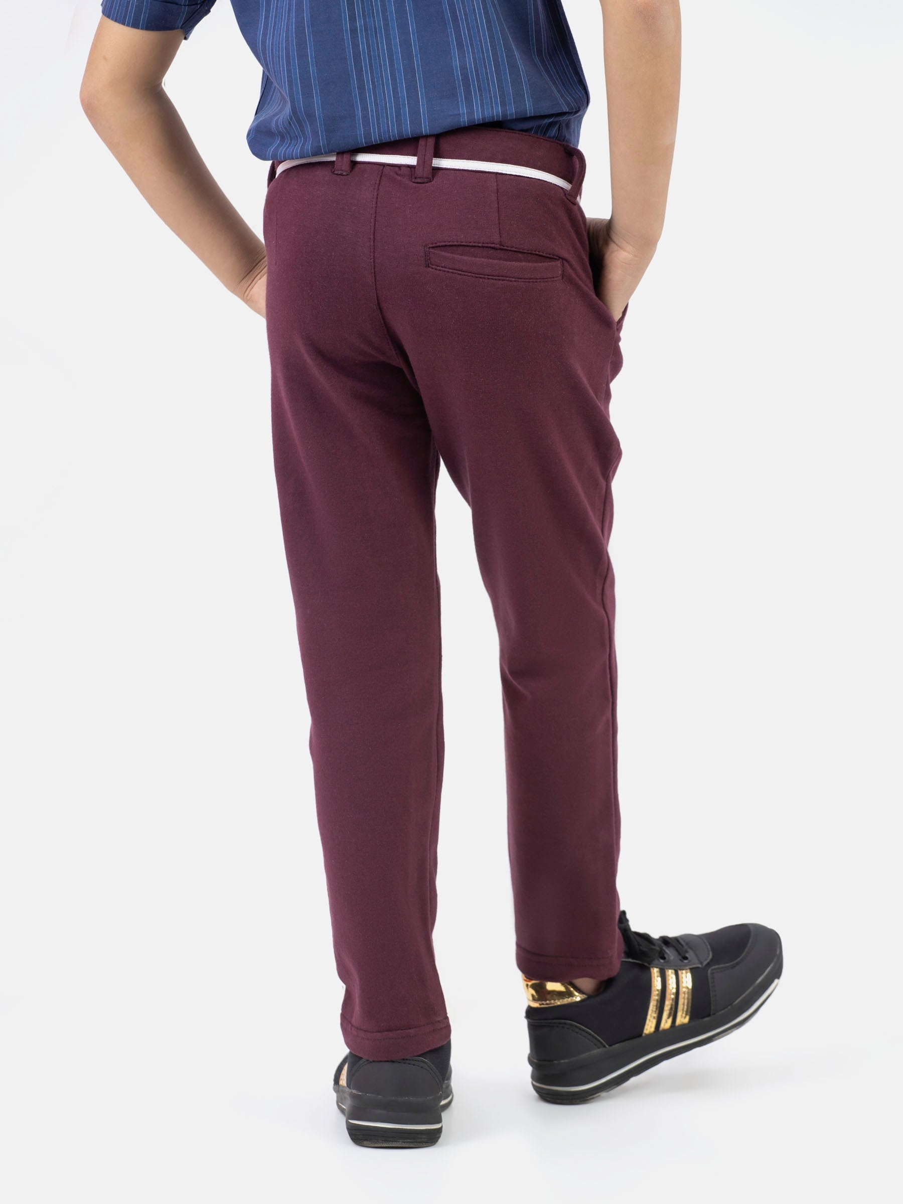 Burgundy Knitted Trouser With Detailing