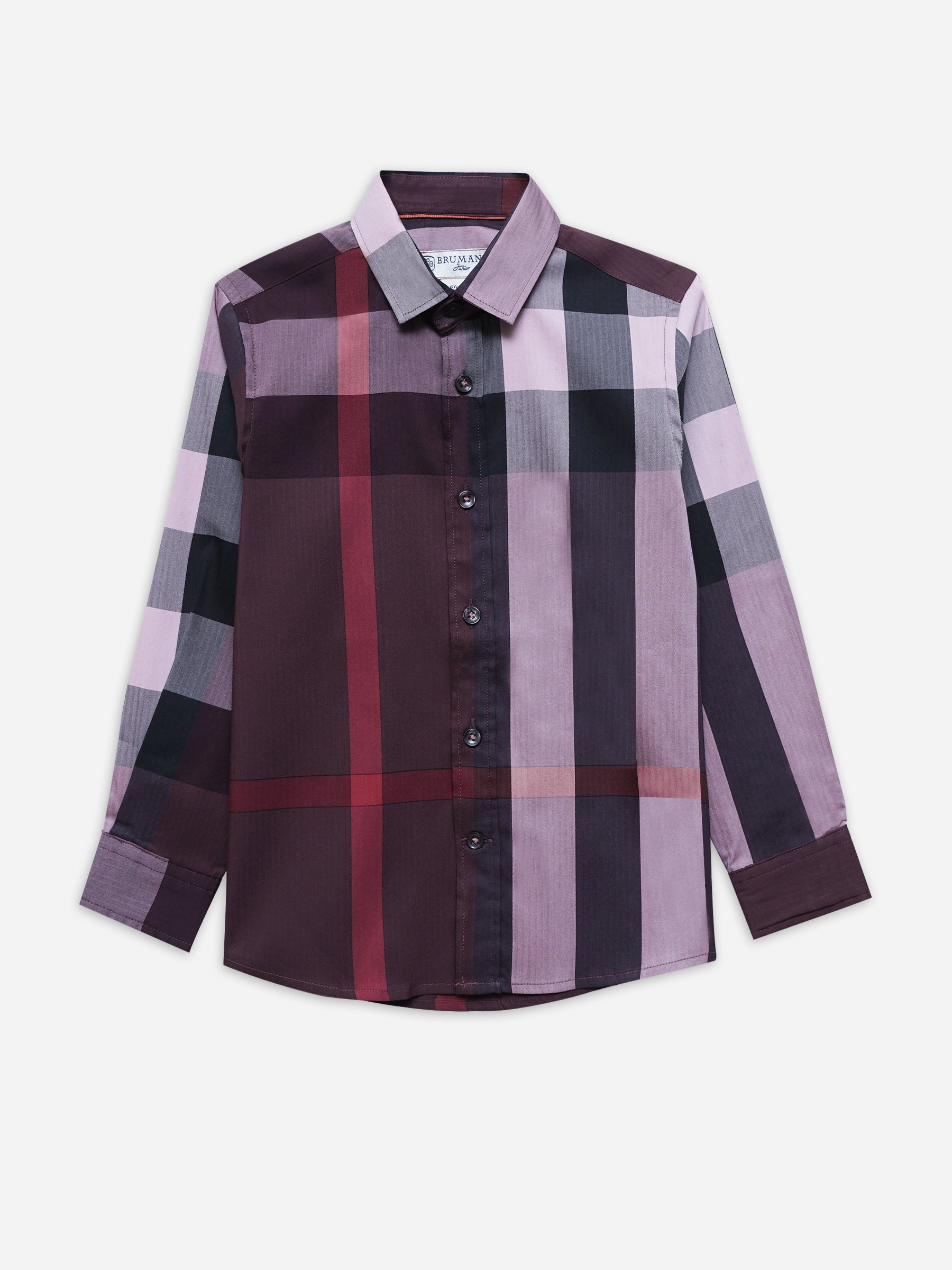 Burgundy Large Checkered Casual Shirt - Junior
