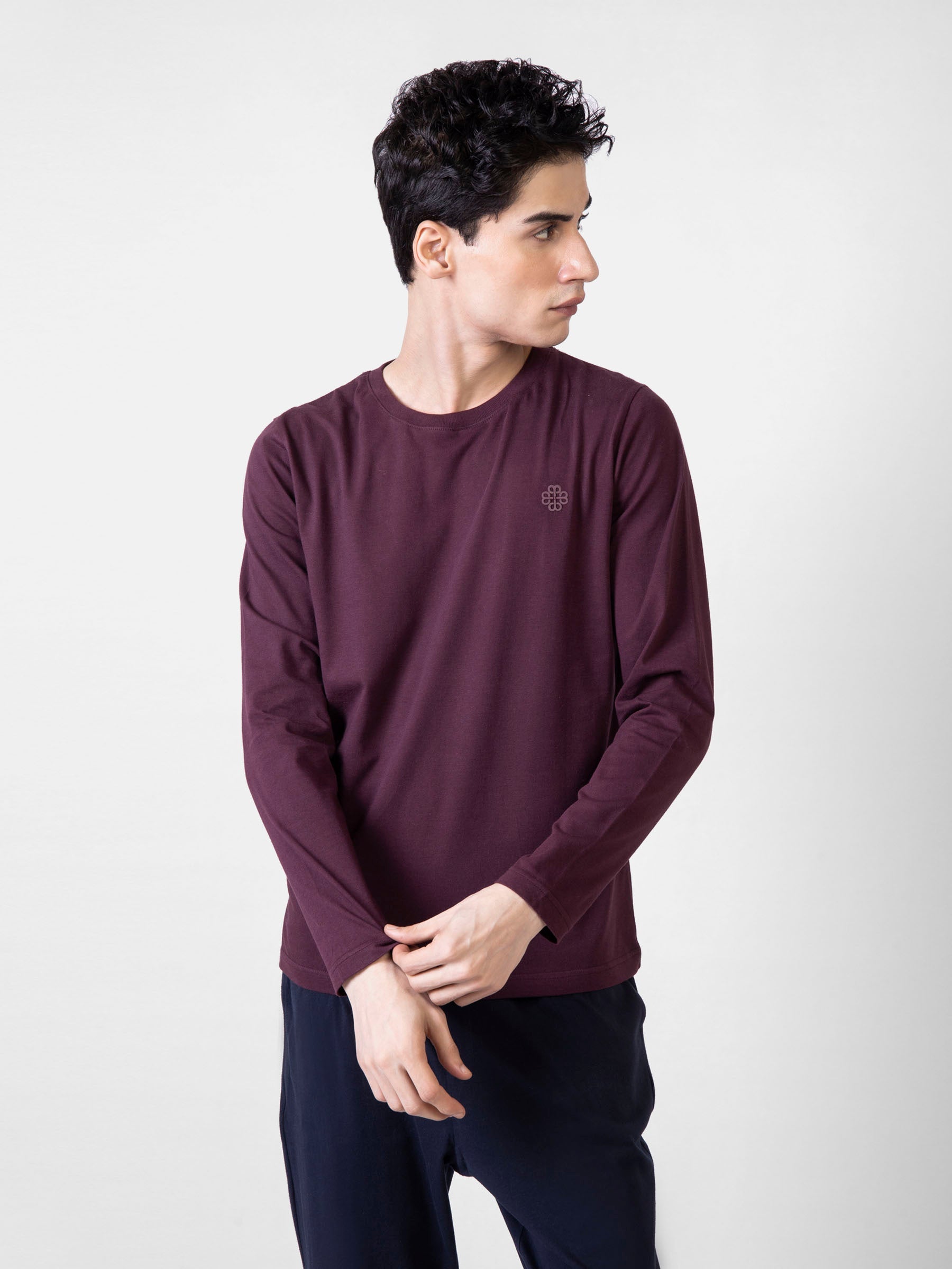 Burgundy Long Sleeve Crew Neck T-Shirt