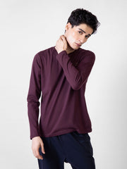 Burgundy Long Sleeve Crew Neck T-Shirt