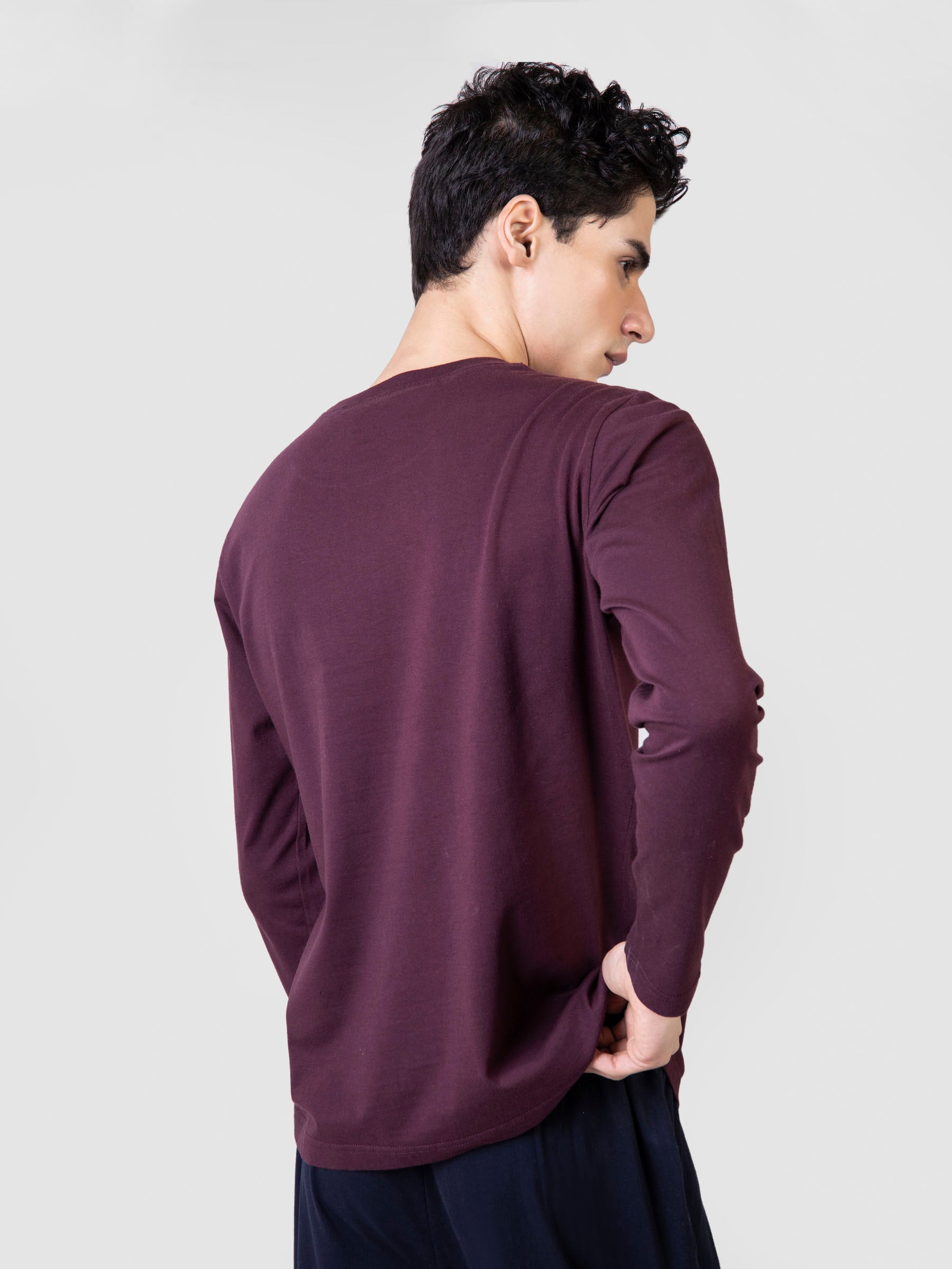 Burgundy Long Sleeve Crew Neck T-Shirt