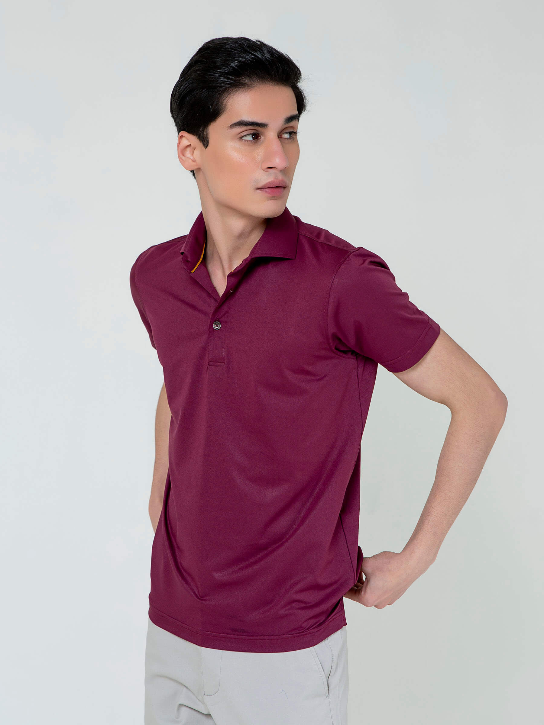 Burgundy Performance Polo With Cutaway Collar