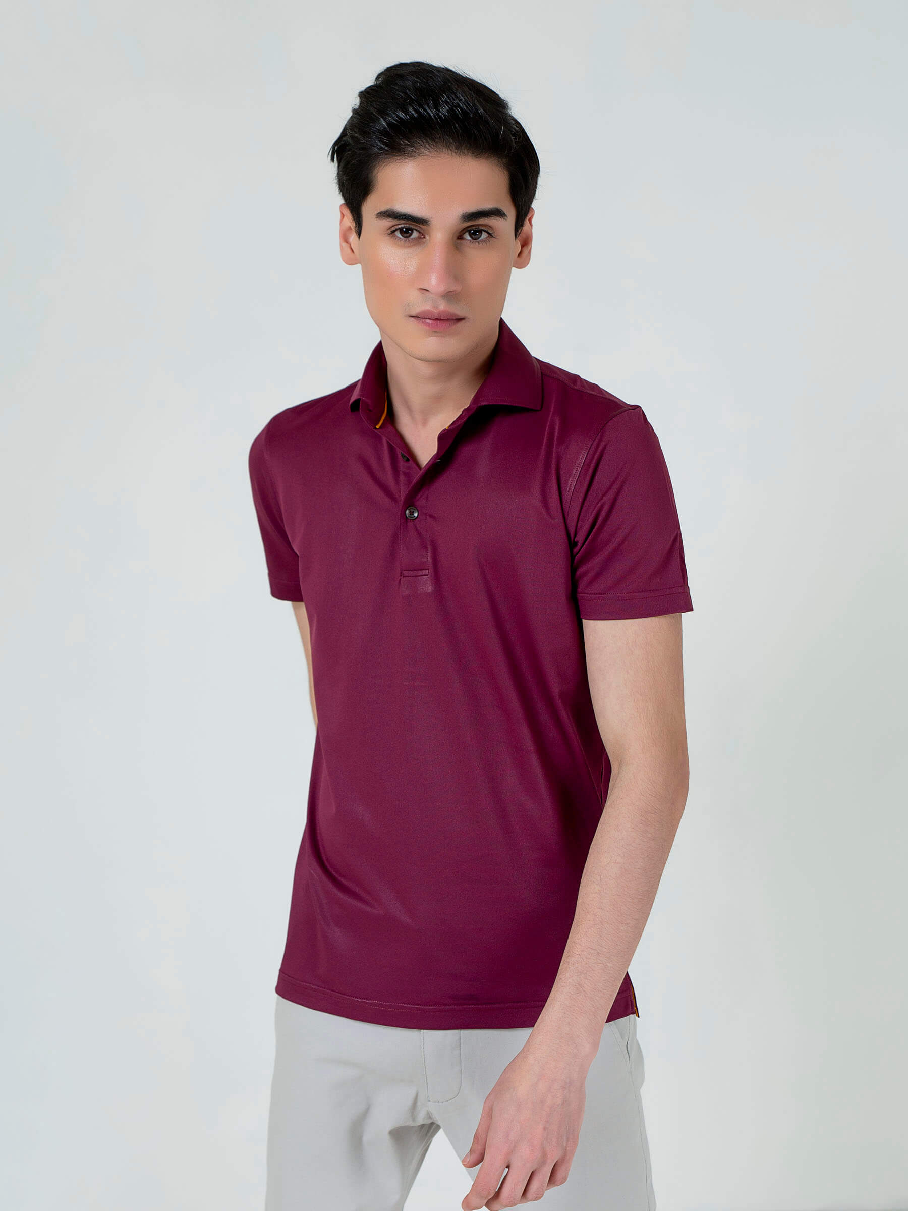 Burgundy Performance Polo With Cutaway Collar