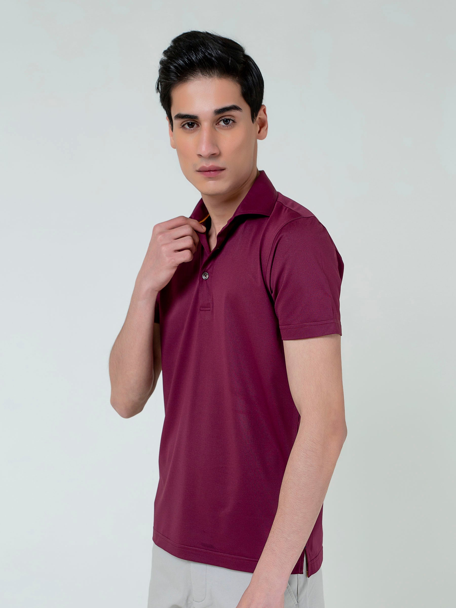 Burgundy Performance Polo With Cutaway Collar