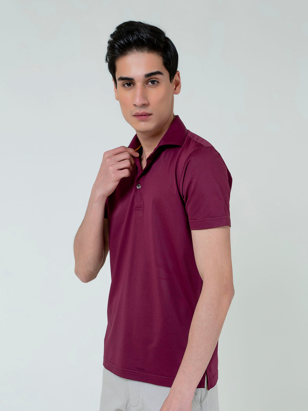 Burgundy Performance Polo With Cutaway Collar