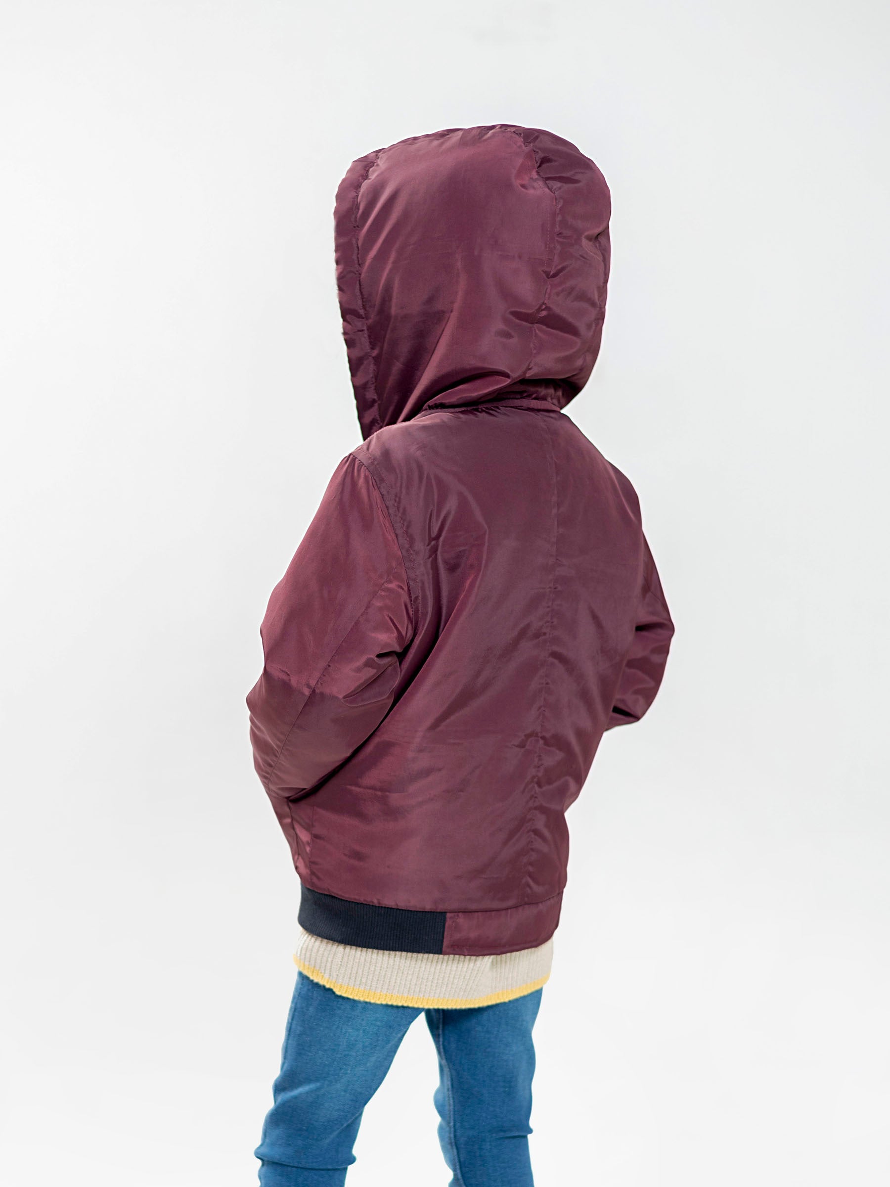 Burgundy Quilted Casual Jacket With Hoodie - Unisex