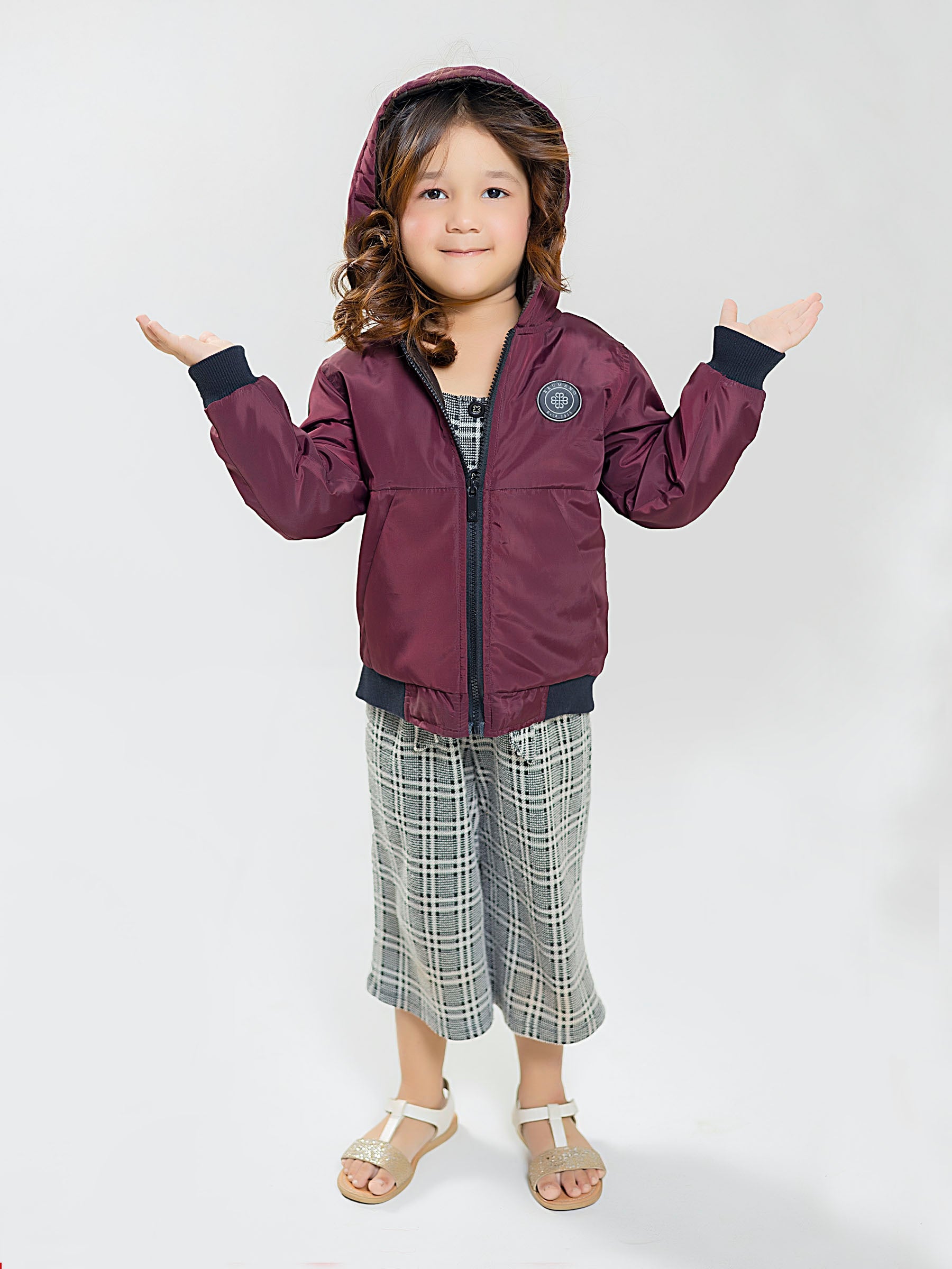 Burgundy Quilted Casual Jacket With Hoodie - Unisex