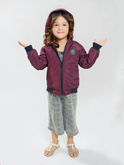 Burgundy Quilted Casual Jacket With Hoodie - Unisex