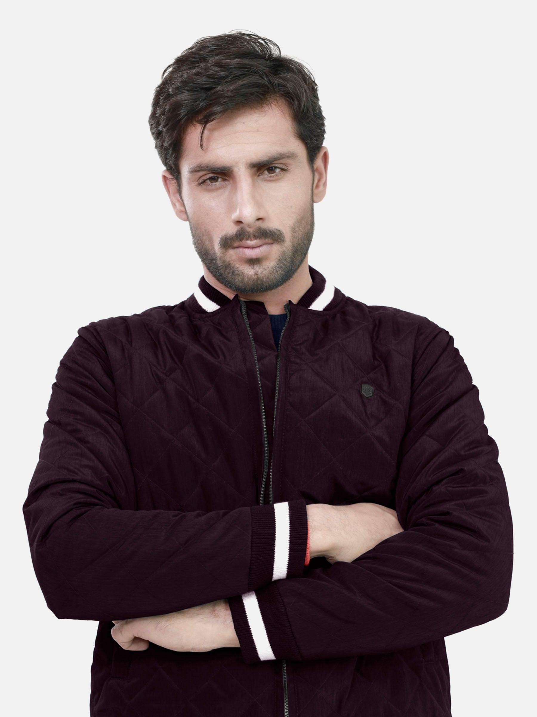 Burgundy Quilted Sporty Bomber Jacket