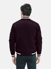 Burgundy Quilted Sporty Bomber Jacket