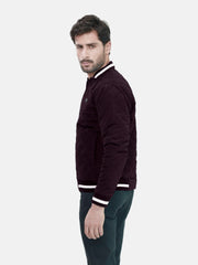 Burgundy Quilted Sporty Bomber Jacket