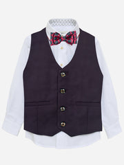 Burgundy Twill Suit Vest With Bow