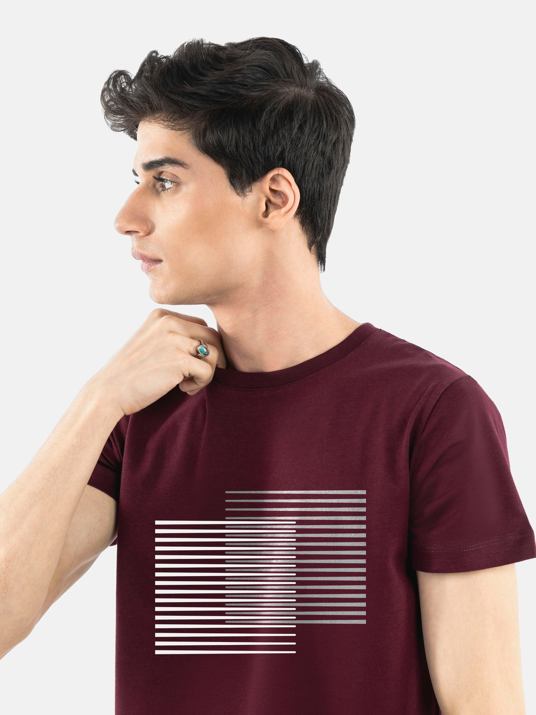 Burgundy 'Abstract' 3d Printed Crew Neck T-Shirt