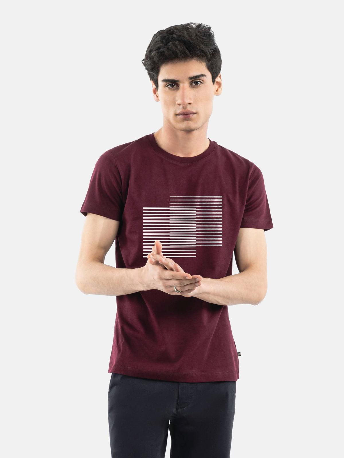 Burgundy 'Abstract' 3d Printed Crew Neck T-Shirt