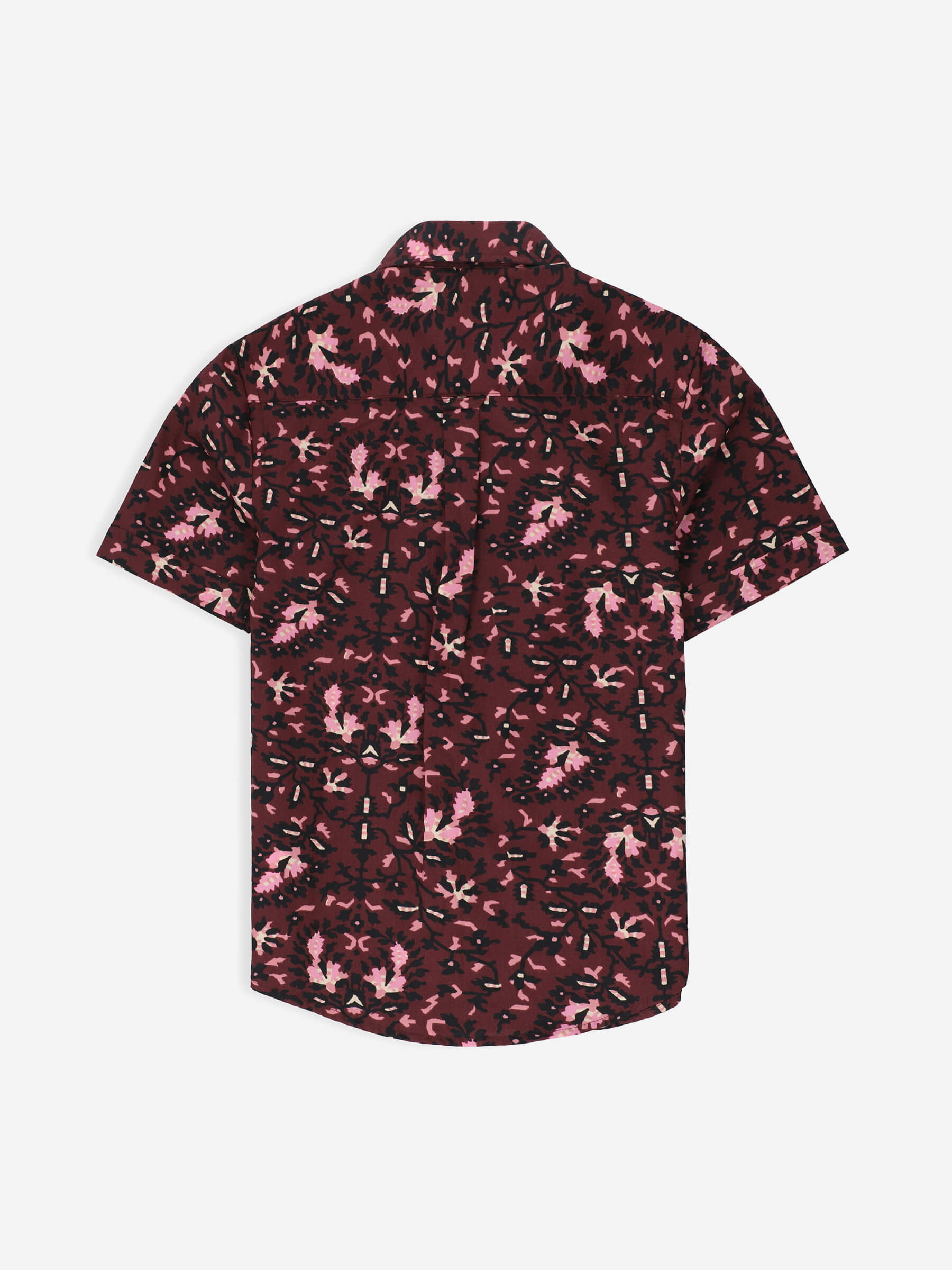 Burgundy & Black Floral Printed Short Sleeve Casual Shirt