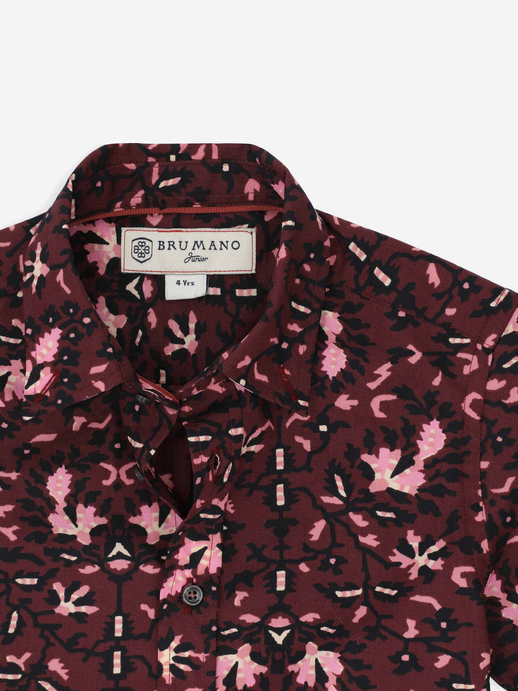 Burgundy & Black Floral Printed Short Sleeve Casual Shirt
