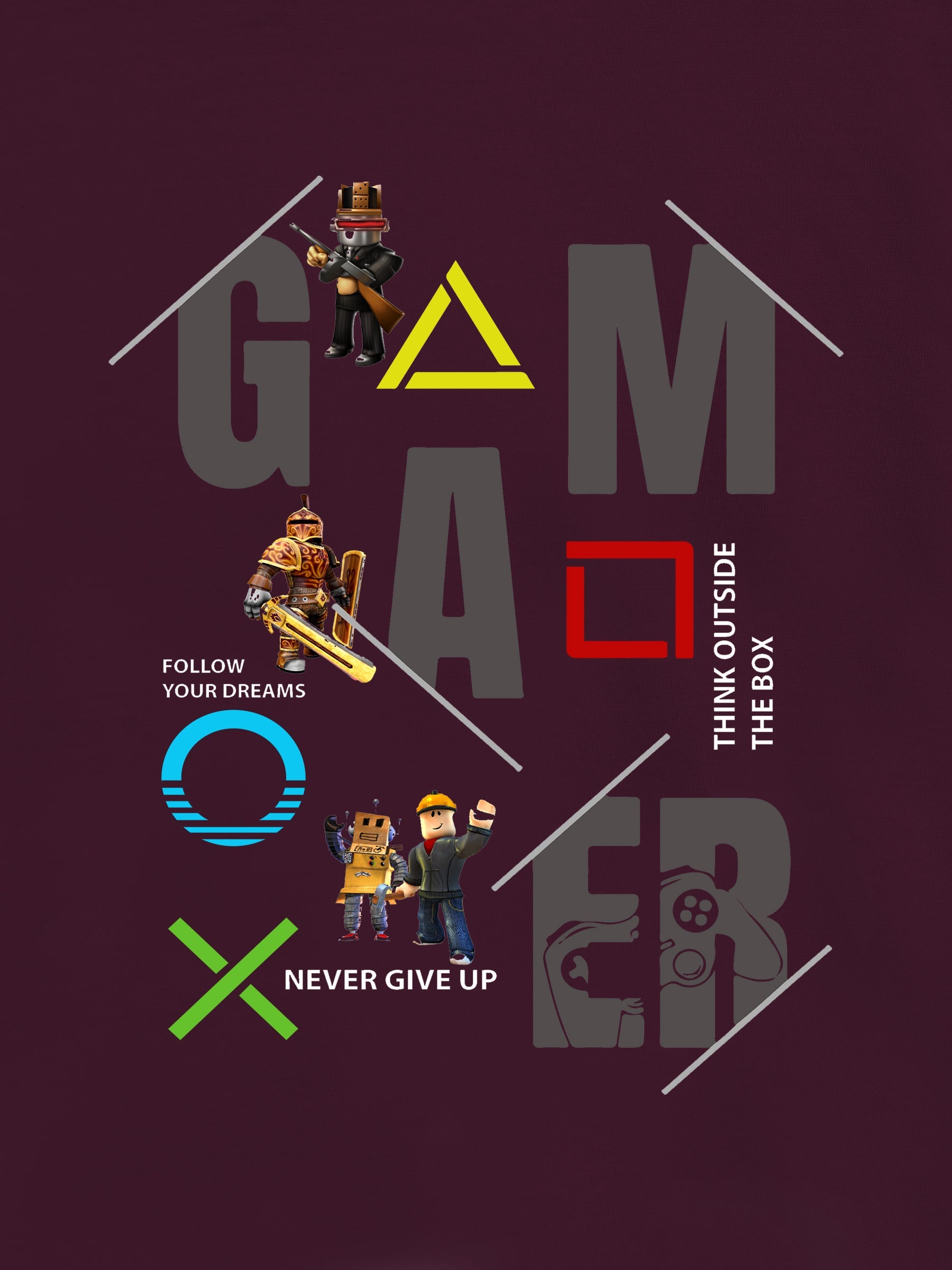 Burgundy 'Game Over' Printed Casual T-Shirt