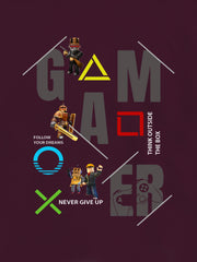Burgundy 'Game Over' Printed Casual T-Shirt