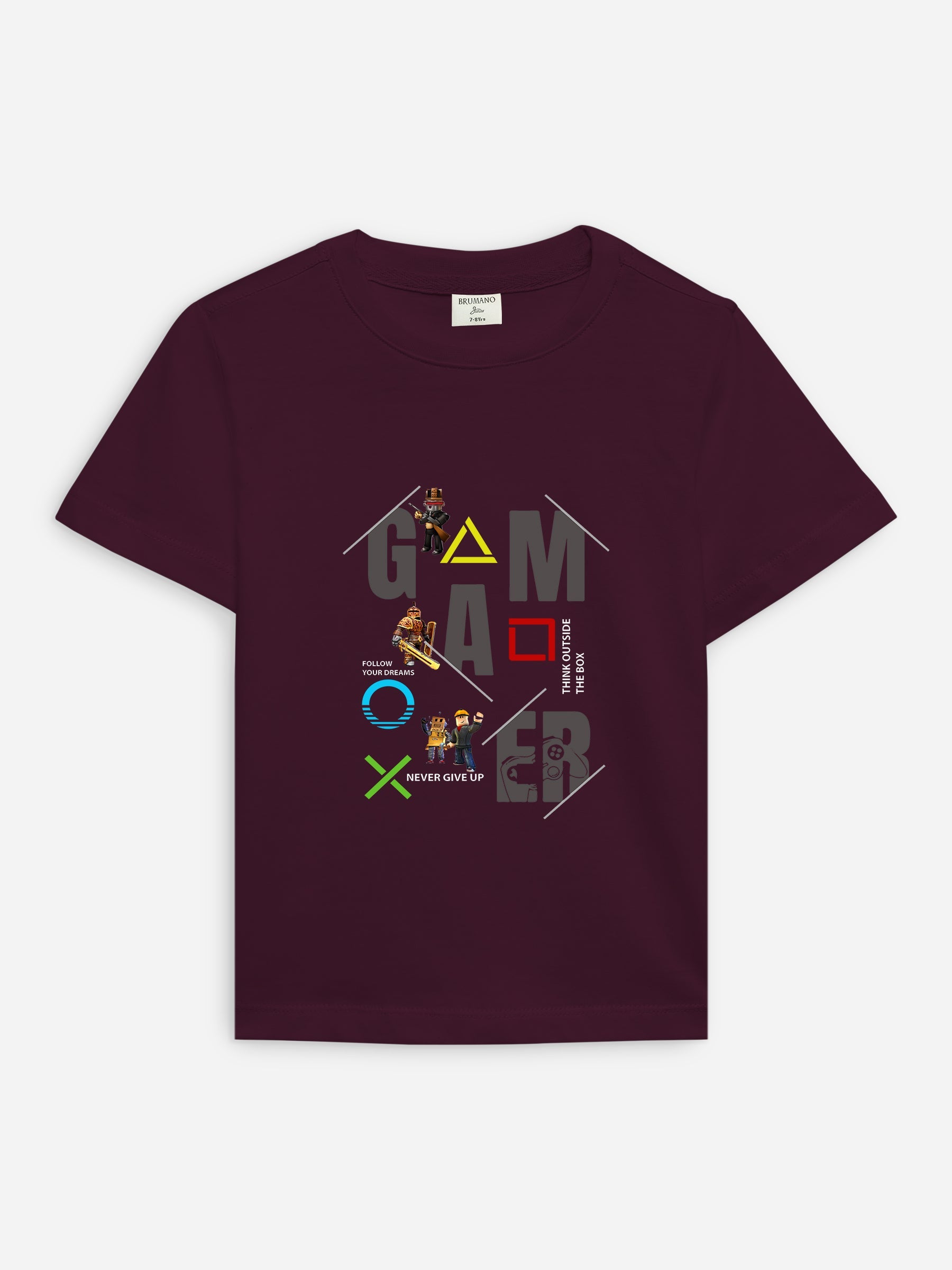 Burgundy 'Game Over' Printed Casual T-Shirt