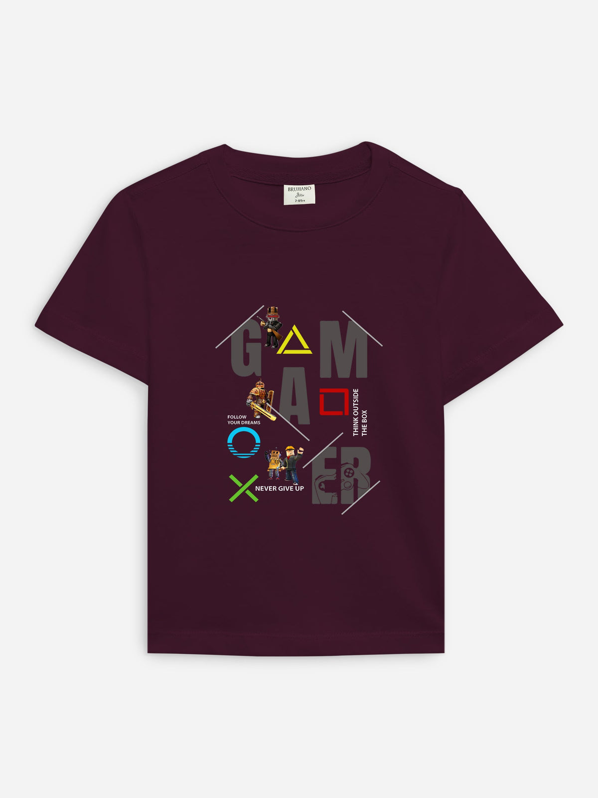 Burgundy 'Game Over' Printed Casual T-Shirt