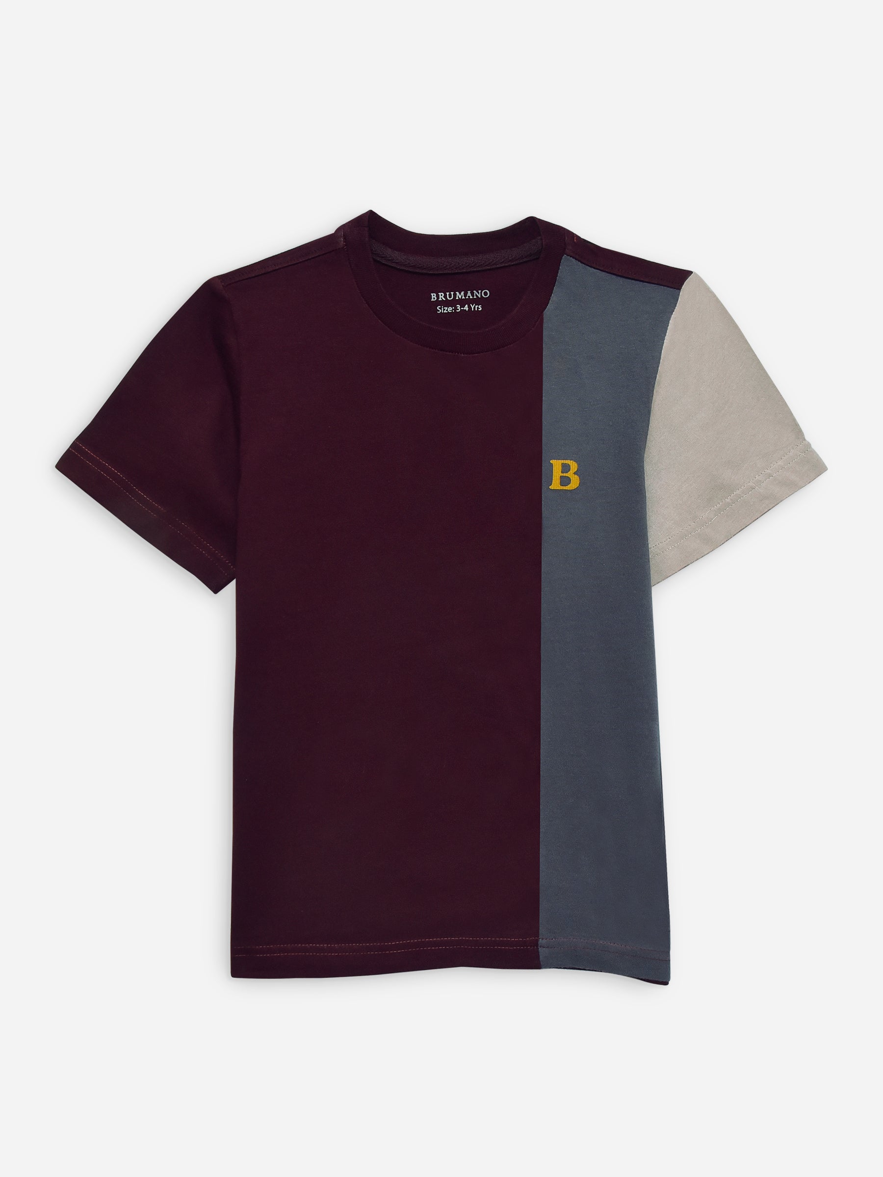 Burgundy & Grey Three Tone Casual T-Shirt